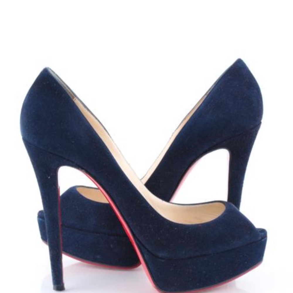 Christian Louboutin Navy Suede Platform Pumps with Red Soles